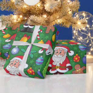 Vintage-Weihnachtsmann mit Weihnachtsbaum und Gesc Geschenkpapier
