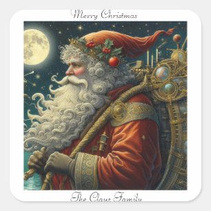 Vintage-Weihnachtsmann-Mond-Weihnachten Quadratischer Aufkleber