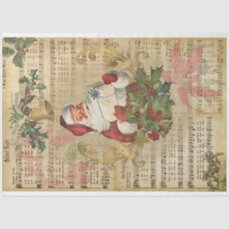 Vintage-Weihnachtsmann-Musik-Poinsettie-Weihnachts Seidenpapier
