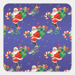 Vintage Weihnachtsmann Muster Retro Weihnachten Quadratischer Aufkleber