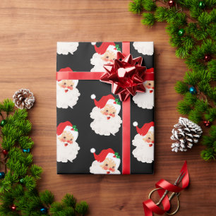 Vintage-Weihnachtsmann-Muster Schwarz Weihnachten Geschenkpapier
