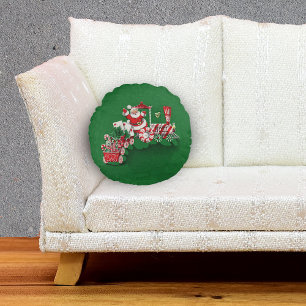Vintage Weihnachtsmann-Pfefferminz-Zug Rundes Kissen