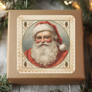 Vintage-Weihnachtsmann-Porträt Klassische Weihnach Quadratischer Aufkleber