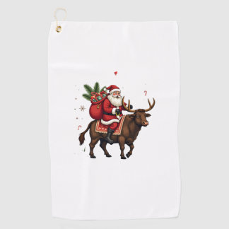 Vintage-Weihnachtsmann reitet auf Highland-Kuh Wei Golfhandtuch