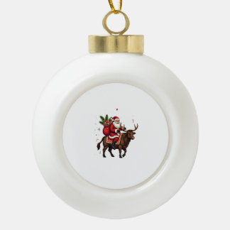 Vintage-Weihnachtsmann reitet auf Highland-Kuh Wei Keramik Kugel-Ornament