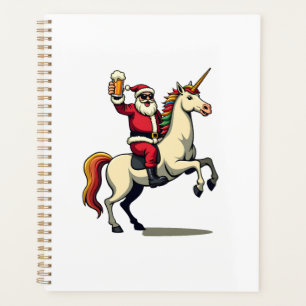 Vintage-Weihnachtsmann-Reitet-Einhorn-Bier-Weihnac Planer