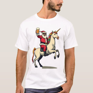 Vintage-Weihnachtsmann-Reitet-Einhorn-Bier-Weihnac T-Shirt