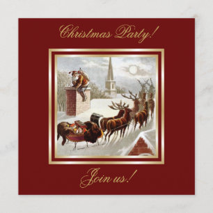 Vintage-Weihnachtsmann-Rentier-Schlitten-Einladung Einladung