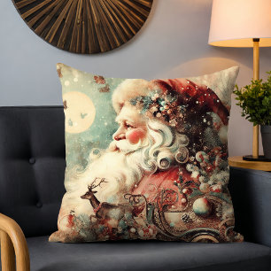 Vintage-Weihnachtsmann-Rentier-Schlitten-Weihnacht Kissen