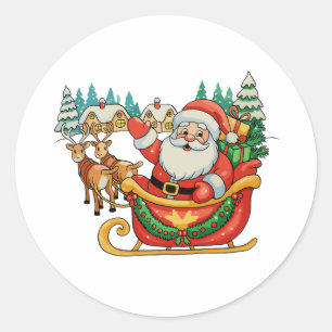 Vintage Weihnachtsmann Rentiere Weihnachten Xmas R Runder Aufkleber