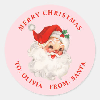 Vintage-Weihnachtsmann rosa und rotes Geschenk Runder Aufkleber