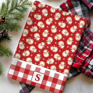 Vintage-Weihnachtsmann-Rot-Gingham-Monogramm-Weihn Geschirrtuch