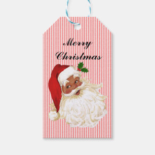 Vintage-Weihnachtsmann-Rot-Weiß-Streifen-Geschenka Geschenkanhänger