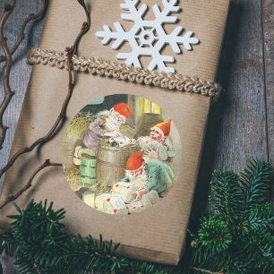 Vintage Weihnachtsmann Santa Claus Elf Geschenke Runder Aufkleber