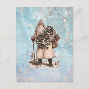 Vintage Weihnachtsmann Santa Silber Schnee fällt Feiertagspostkarte