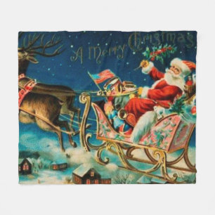 Vintage Weihnachtsmann-Schlitten Weihnachtsfeierta Fleecedecke