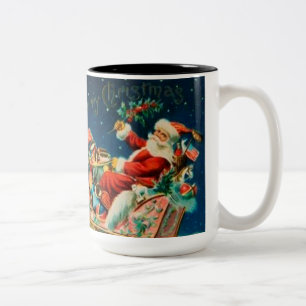 Vintage Weihnachtsmann-Schlitten Weihnachtsfeierta Zweifarbige Tasse
