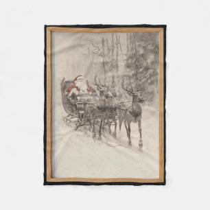 Vintage-Weihnachtsmann-Schlitten Weihnachtswald-Sk Fleecedecke