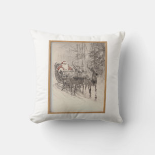 Vintage-Weihnachtsmann-Schlitten – Xmas-Wald-Skizz Kissen