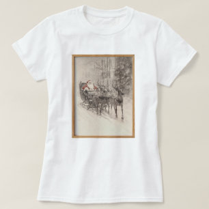 Vintage-Weihnachtsmann-Schlitten – Xmas-Wald-Skizz T-Shirt