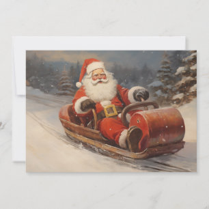 Vintage Weihnachtsmann Schlittenfahren Frohe Weihn Feiertagskarte