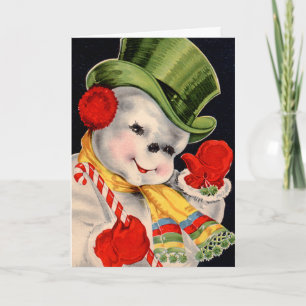 Vintage Weihnachtsmann Schneemann Feiertagskarte
