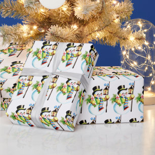 vintage Weihnachtsmann-Schneemann-Fliesen-Party Geschenkpapier
