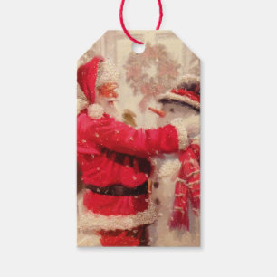 Vintage Weihnachtsmann Schneemann Winter Weihnacht Geschenkanhänger