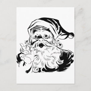 Vintage Weihnachtsmann Schwarz und Weiß Feiertagspostkarte