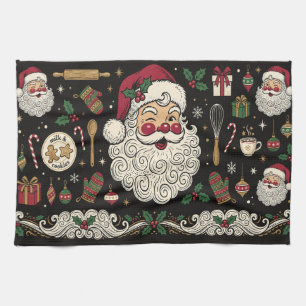 Vintage-Weihnachtsmann-schwarzes-Weihnachts-Küchen Geschirrtuch
