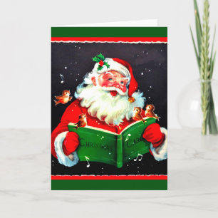 Vintage-Weihnachtsmann-Singt-Weihnachtslieder-Kart Feiertagskarte
