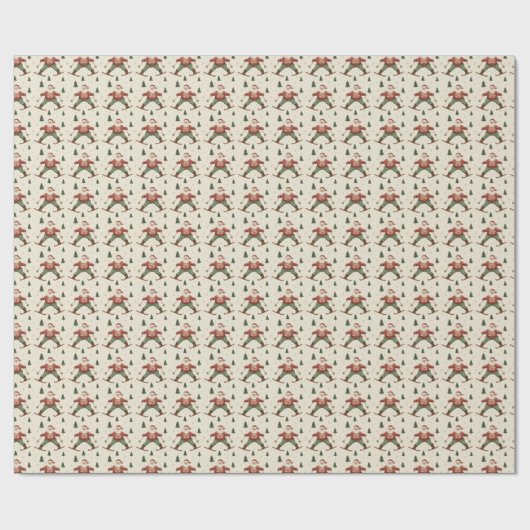 Vintage-Weihnachtsmann-Ski-Wrap-Papier Geschenkpapier (Flach)