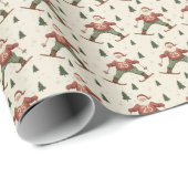 Vintage-Weihnachtsmann-Ski-Wrap-Papier Geschenkpapier (Rolleneckpunkt)