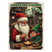 Vintage-Weihnachtsmann-Spielzeugfabrik-Elfenhelfer Poster (Vorderseite)