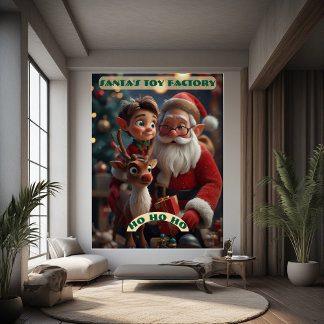 Vintage Weihnachtsmann-Spielzeugfabrik Werkstatt E Poster