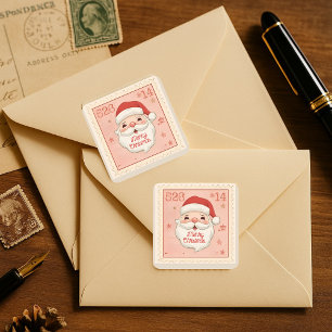 Vintage-Weihnachtsmann-Stempel Weihnachten Quadratischer Aufkleber