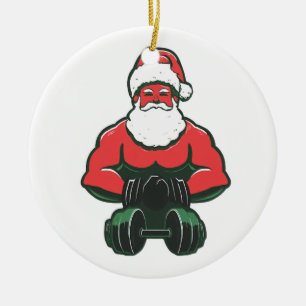 Vintage-Weihnachtsmann-Strongman – Muskelbepackter Keramik Ornament