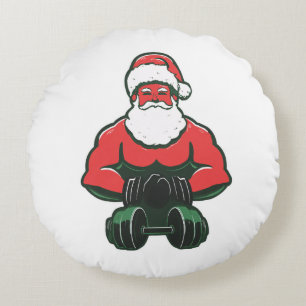 Vintage-Weihnachtsmann-Strongman – Muskelbepackter Rundes Kissen
