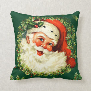 Vintage Weihnachtsmann, Tannen-Kranz, Stechpalme W Kissen
