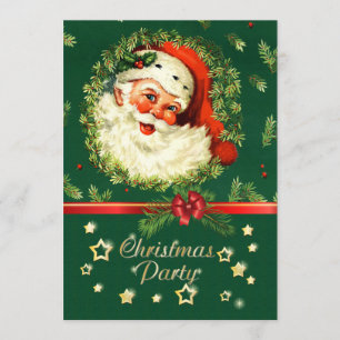 Vintage-Weihnachtsmann, Tannenkranz, Stechpalme We Einladung