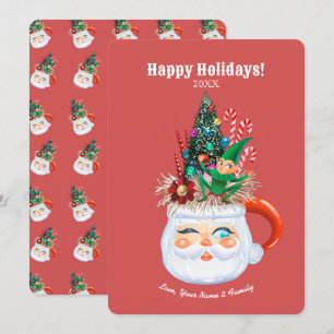 Vintage-Weihnachtsmann-Tasse Personalisierte Flach Feiertagskarte