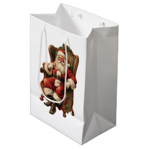 Vintage-Weihnachtsmann traditionelles Weihnachten Mittlere Geschenktüte