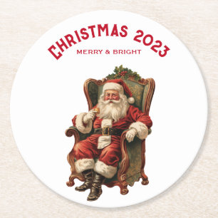 Vintage-Weihnachtsmann traditionelles Weihnachten Runder Pappuntersetzer
