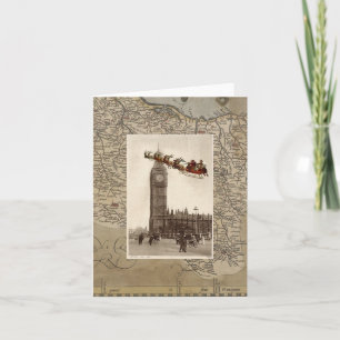 Vintage Weihnachtsmann über Big Ben London Weihnac Feiertagskarte