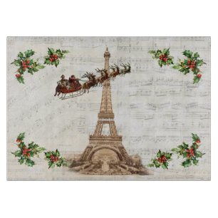 Vintage Weihnachtsmann über Paris Weihnachts-Schne Schneidebrett