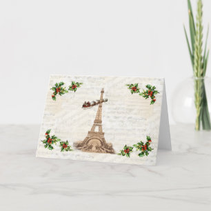 Vintage Weihnachtsmann über Paris Weihnachtsgrußka Karte