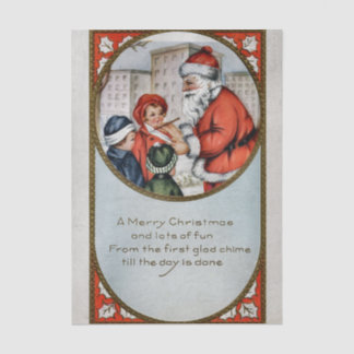 Vintage Weihnachtsmann umgeben von Kindern Seidenpapier
