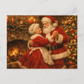 Vintage Weihnachtsmann und Mrs. Claus tanzen Feiertagspostkarte