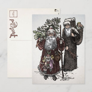 Vintage-Weihnachtsmann-und-Père-Fouettard-Postkart Postkarte