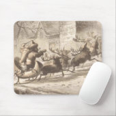 Vintage Weihnachtsmann- und Ren-Illustration Mousepad (Mit Mouse)